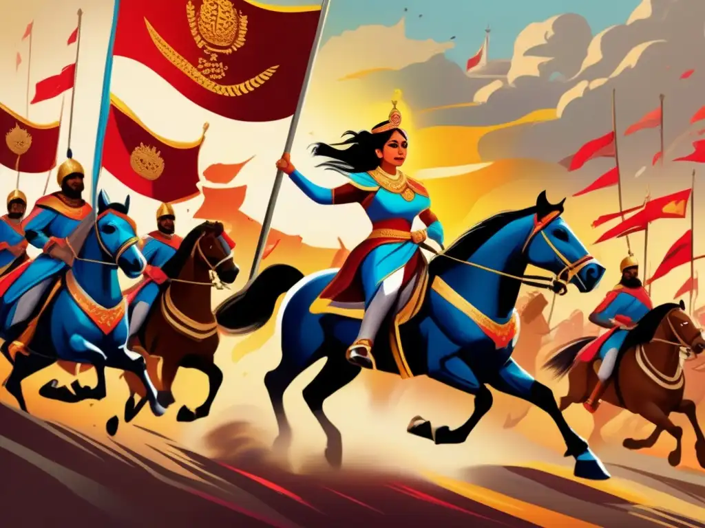 La reina de Jhansi lidera valientemente una carga de caballería en la resistencia india colonial