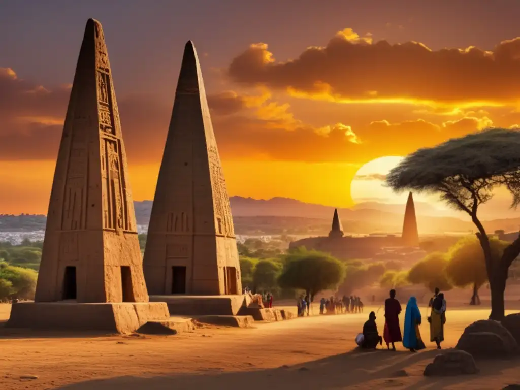 En el Reino de Axum primer reino cristiano, investigadores examinan artefactos al atardecer