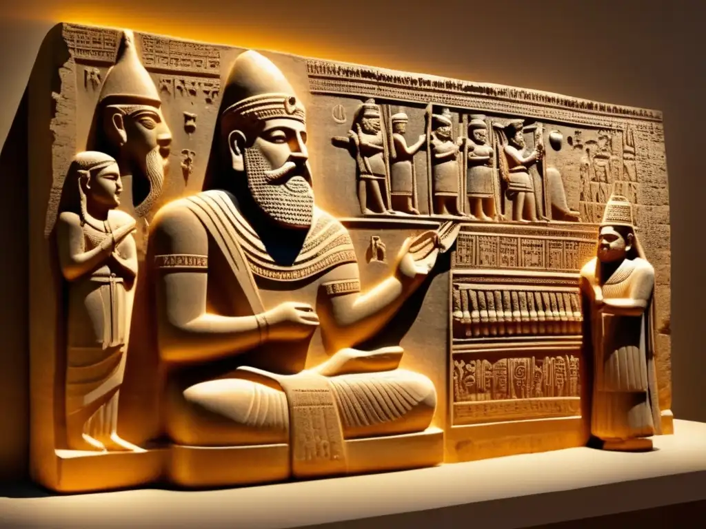 Un relieve de piedra muestra a Hammurabi recibiendo el código de ley de Shamash en Babilonia