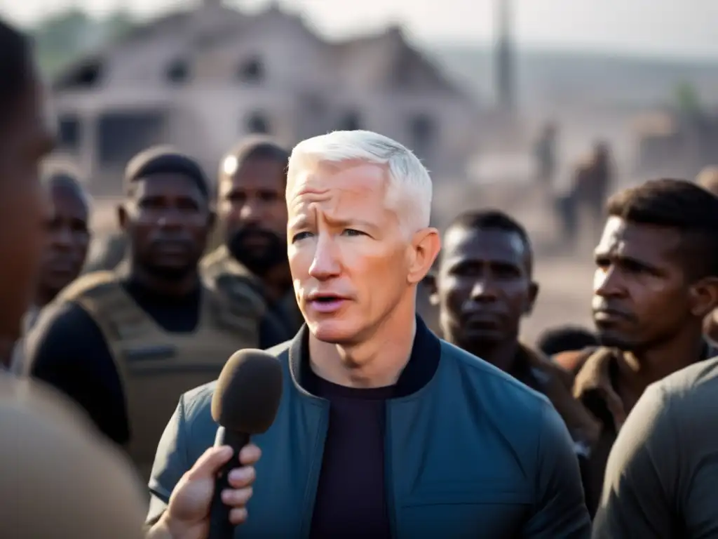 Anderson Cooper periodismo engaged: el reportero muestra empatía y determinación en una zona de guerra, rodeado de civiles locales