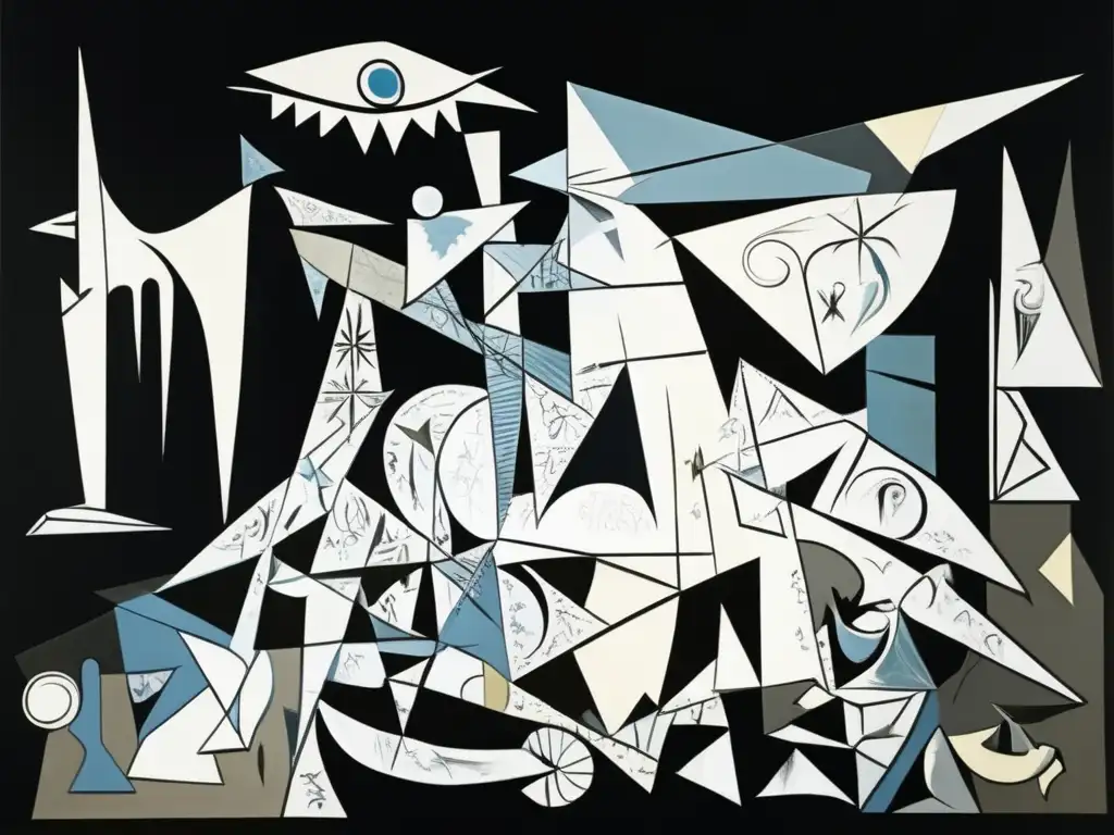 Una representación detallada en alta resolución de 'Guernica' de Pablo Picasso, destacando la composición caótica y poderosa de la pintura