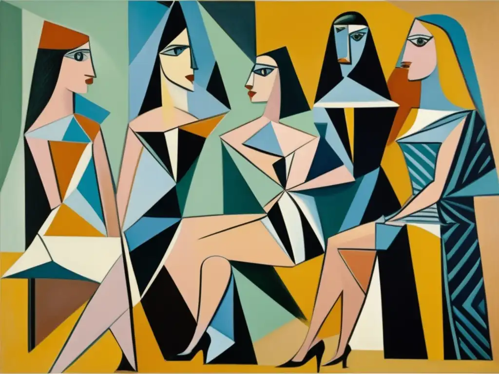 Una representación detallada en alta resolución de 'Les Demoiselles d'Avignon' de Pablo Picasso, destacando su estilo cubista pionero