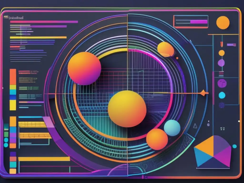 Una representación detallada y colorida de la interfaz del software Sketchpad de Ivan Sutherland, destacando sus líneas intrincadas y formas geométricas