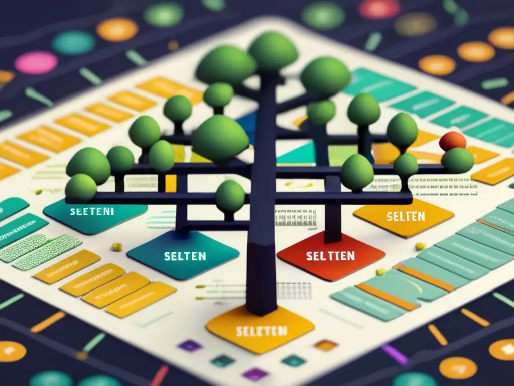 Una representación detallada y colorida de los modelos de teoría de juegos de Reinhard Selten en una interfaz digital moderna