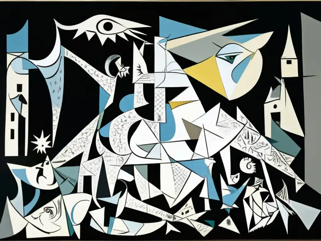 Una representación detallada y emotiva de la icónica pintura 'Guernica' de Picasso, capturando su significado histórico y su impacto emocional