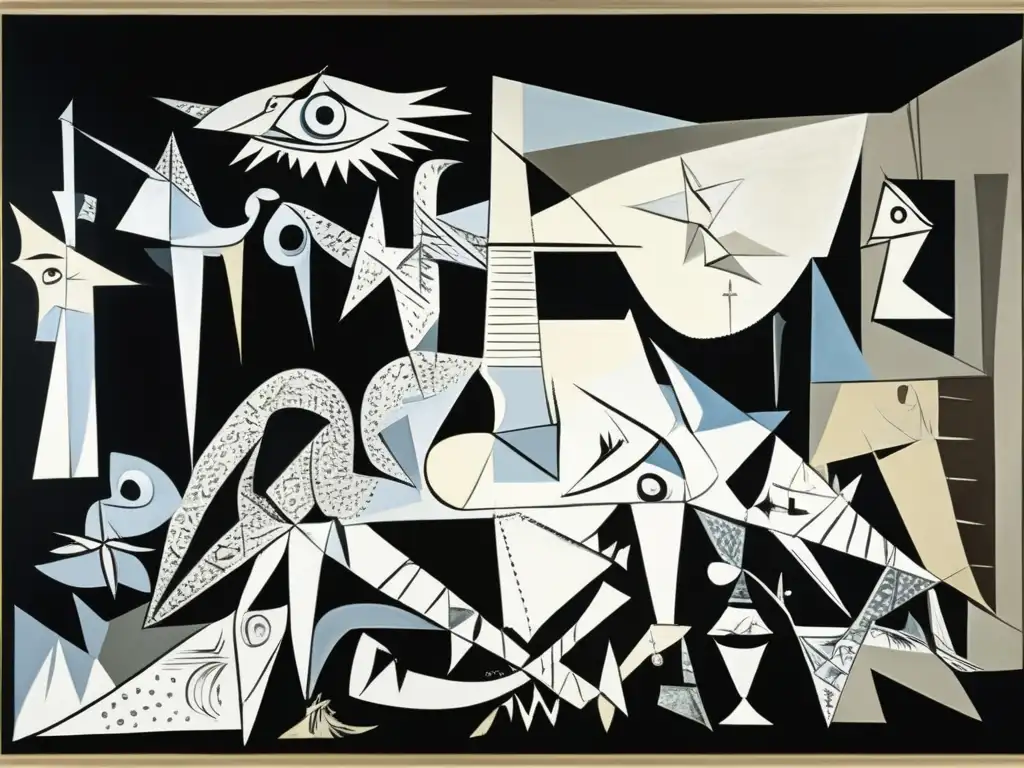 Una representación detallada y emotiva de 'Guernica' de Pablo Picasso, capturando la intensidad emocional y el simbolismo poderoso de la obra