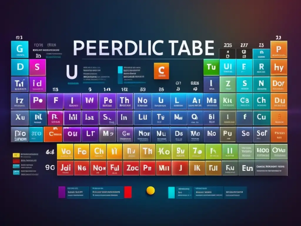 Una representación detallada y moderna de la tabla periódica con colores vibrantes y texto nítido