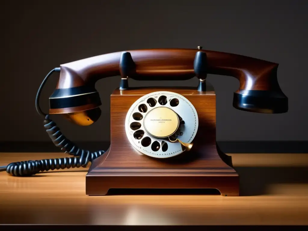 Una representación detallada del prototipo original del teléfono de Alexander Graham Bell, destacando su intrincado diseño y su significado histórico