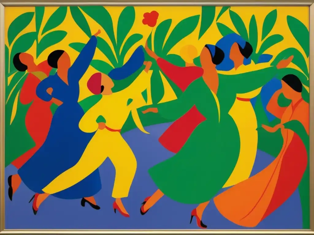 Una representación detallada y vibrante de 'La Danza' de Henri Matisse, destacando su maestría artística y su uso único de color y forma