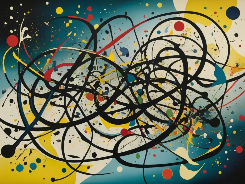 Una representación detallada y vibrante de la icónica pintura 'Convergence' de Jackson Pollock, que refleja su revolución del Expresionismo Abstracto