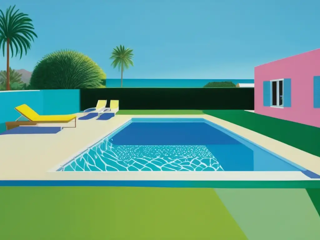 Una representación detallada y vibrante de la icónica pintura 'A Bigger Splash' de David Hockney