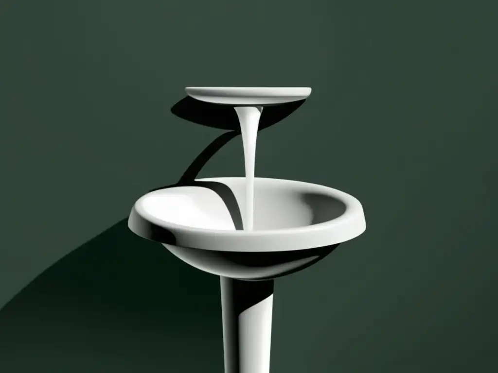 Una representación visual en alta resolución de la icónica escultura 'Fuente' de Marcel Duchamp, con detalles intrincados del urinario de porcelana y la firma del artista