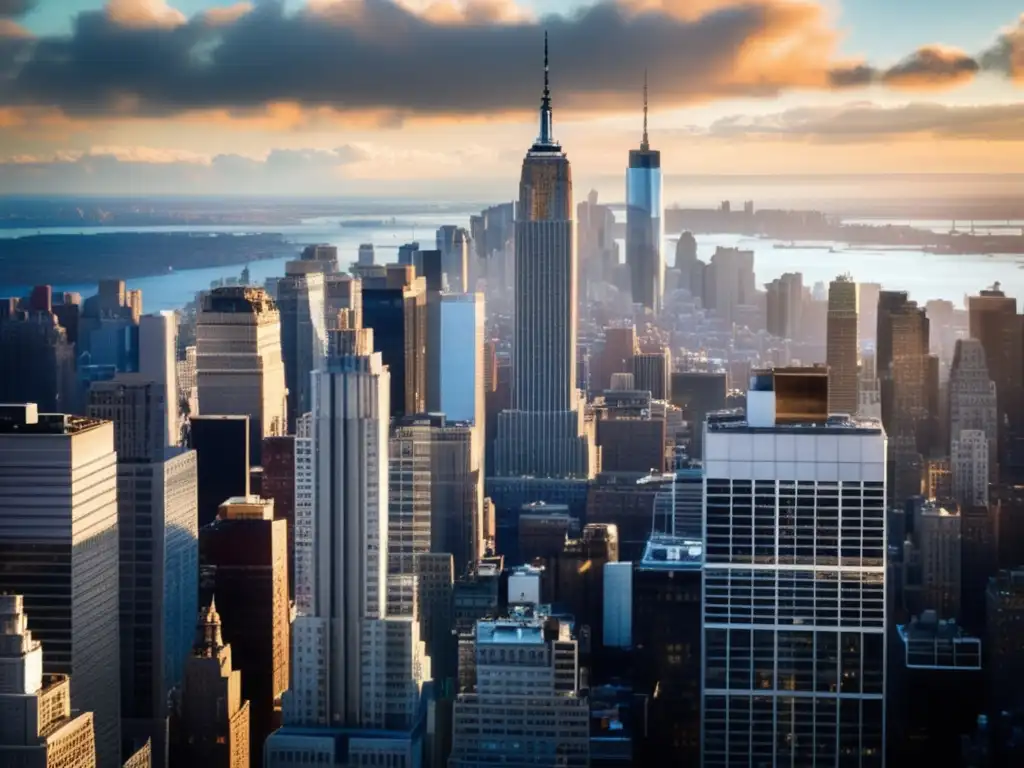 El resplandor del sol ilumina la icónica historia del ascenso de los rascacielos en el horizonte de Nueva York