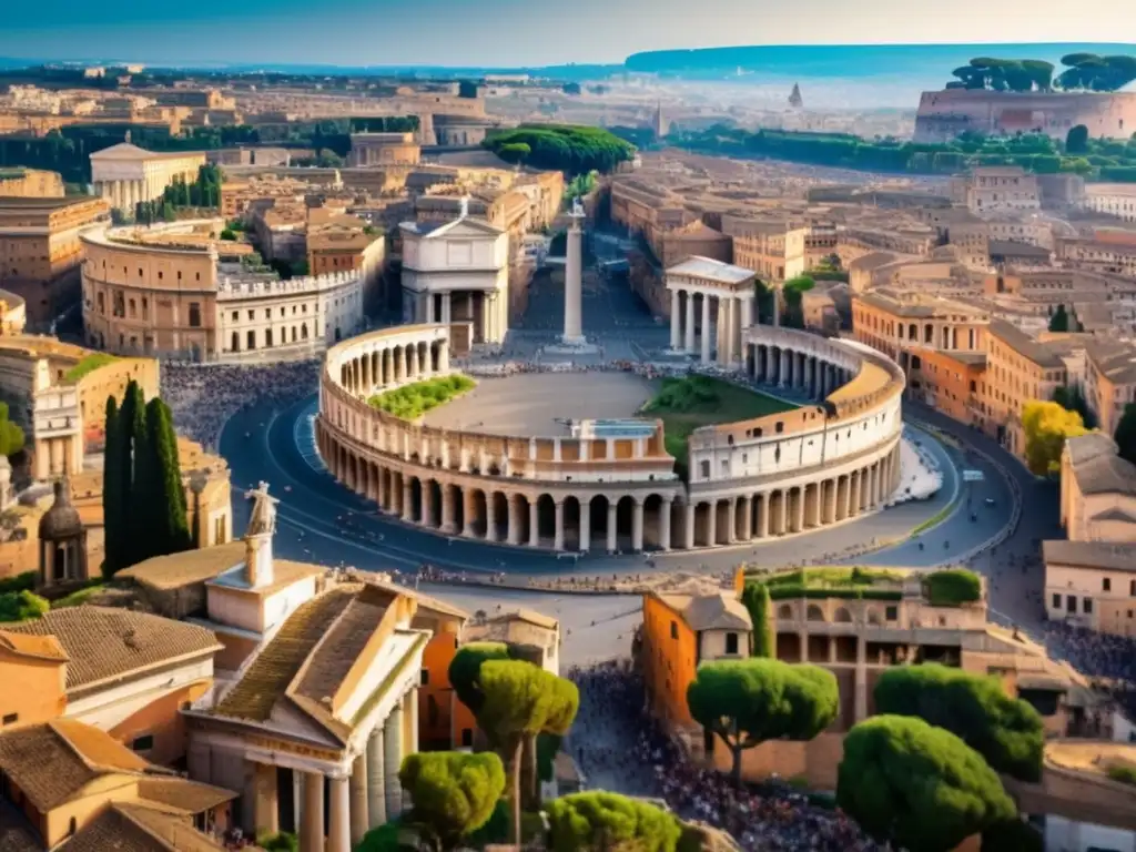 La eterna Roma: legado de Pablo en el Imperio Romano Un retrato de Roma antigua con el Coliseo, el Foro Romano y el Panteón, fusionados con elementos modernos