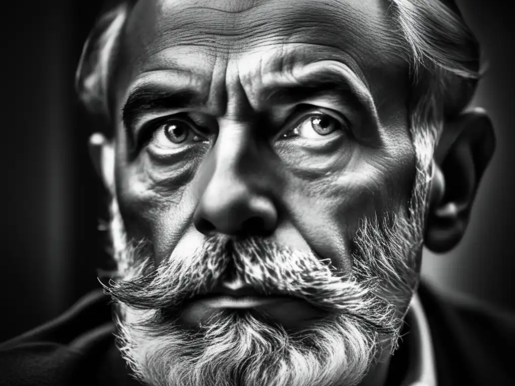 Un retrato en blanco y negro de Lev Shestov muestra su mirada intensa y las profundas líneas en su frente