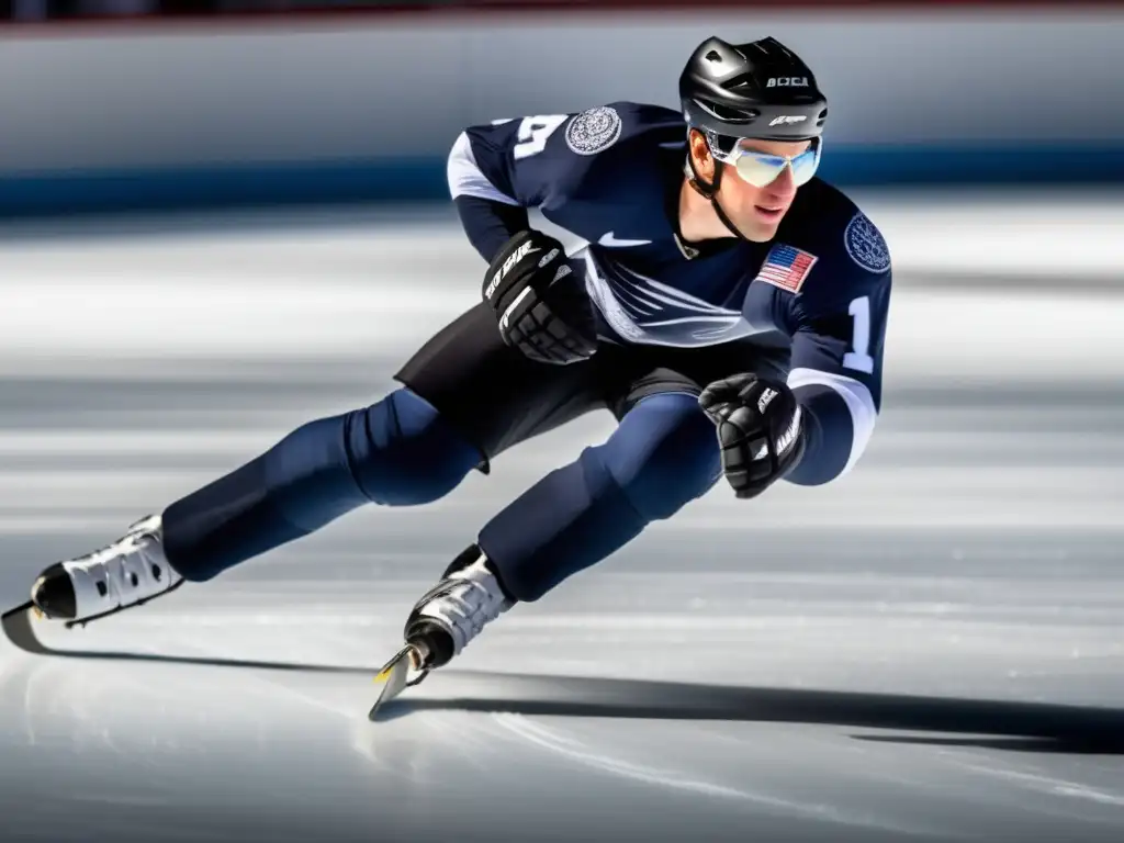 Un retrato deslumbrante de Eric Heiden patinando con gracia y determinación en el hielo, capturando la esencia de su biografía en el patinaje