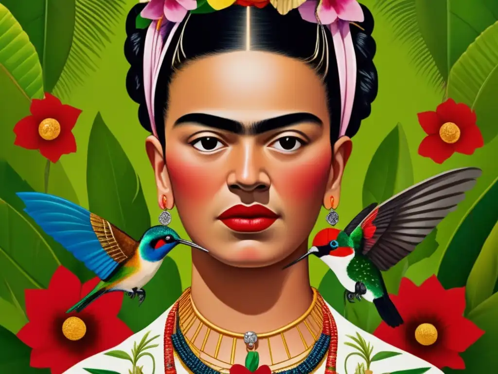 El retrato detallado de 'Autorretrato con collar de espinas' de Frida Kahlo cobra vida con colores vibrantes y elementos simbólicos