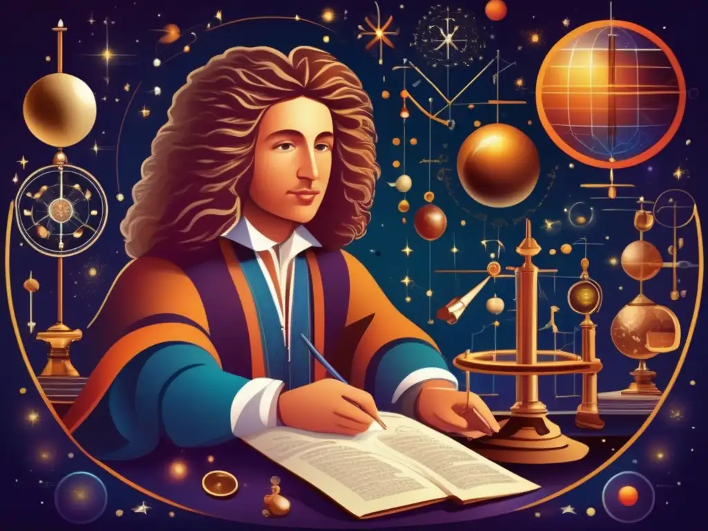 Un retrato detallado de la biografía de Christiaan Huygens péndulo en una ilustración digital moderna