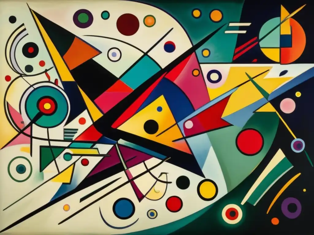 Un retrato detallado de la famosa pintura abstracta 'Composición VIII' de Wassily Kandinsky, que destaca su influencia en el arte abstracto