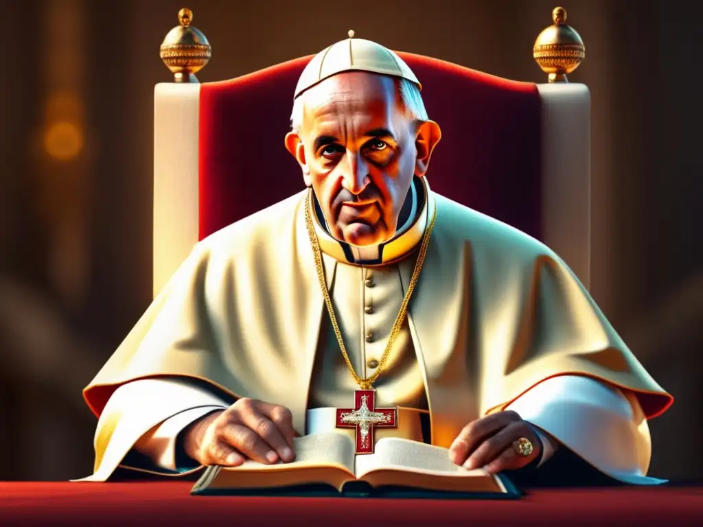 Un retrato en 8k detallado de Papa Gregorio I el Grande, con expresión compasiva y sabia, vestido con regalía papal