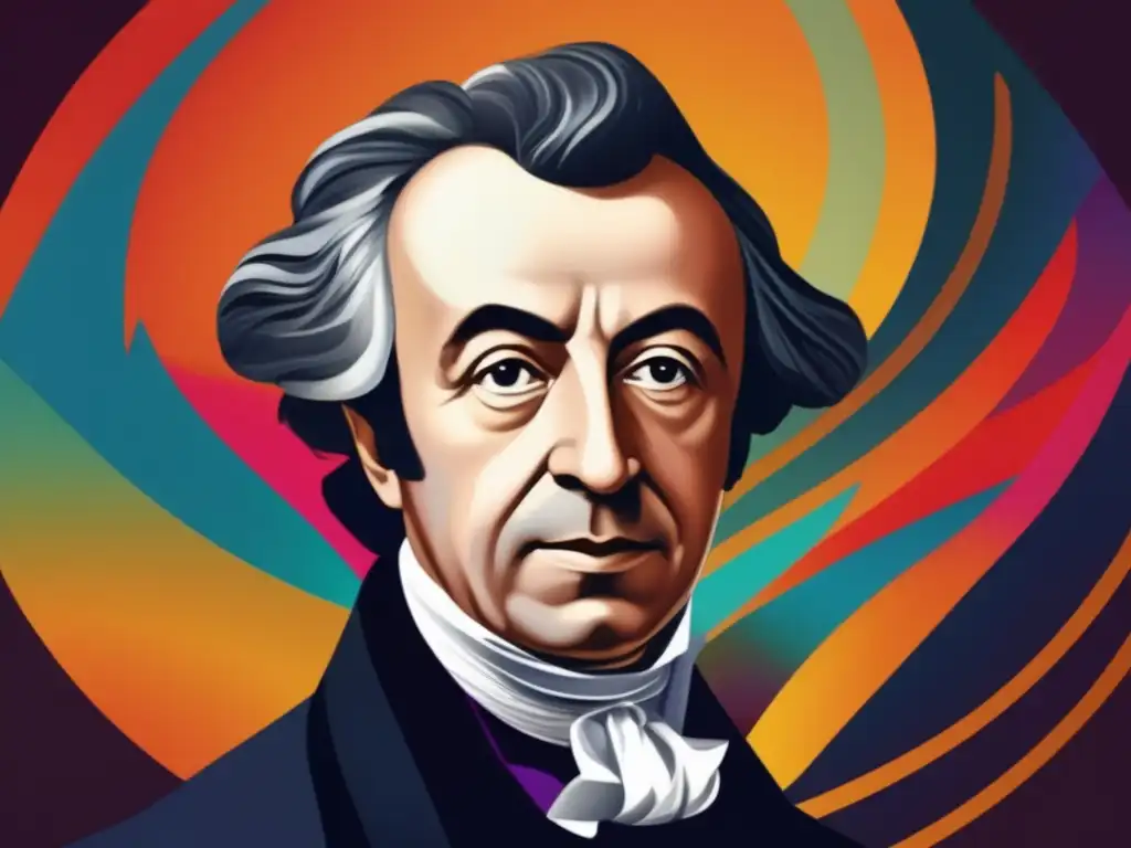 Un retrato detallado y moderno de André Marie Ampère, con pinceladas intrincadas y colores vibrantes que capturan su esencia intelectual