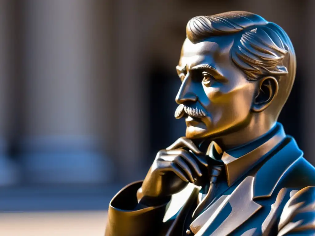 Un retrato detallado en primer plano de la estatua de bronce de Pierre de Coubertin, el fundador de los Juegos Olímpicos modernos