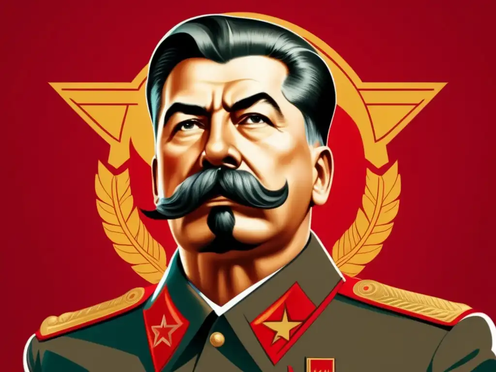 -Arte digital de Stalin en pose autoritaria - Retrato detallado en 8k de Stalin, líder soviético, con símbolos y expresión autoritaria, reflejando su impacto en la historia