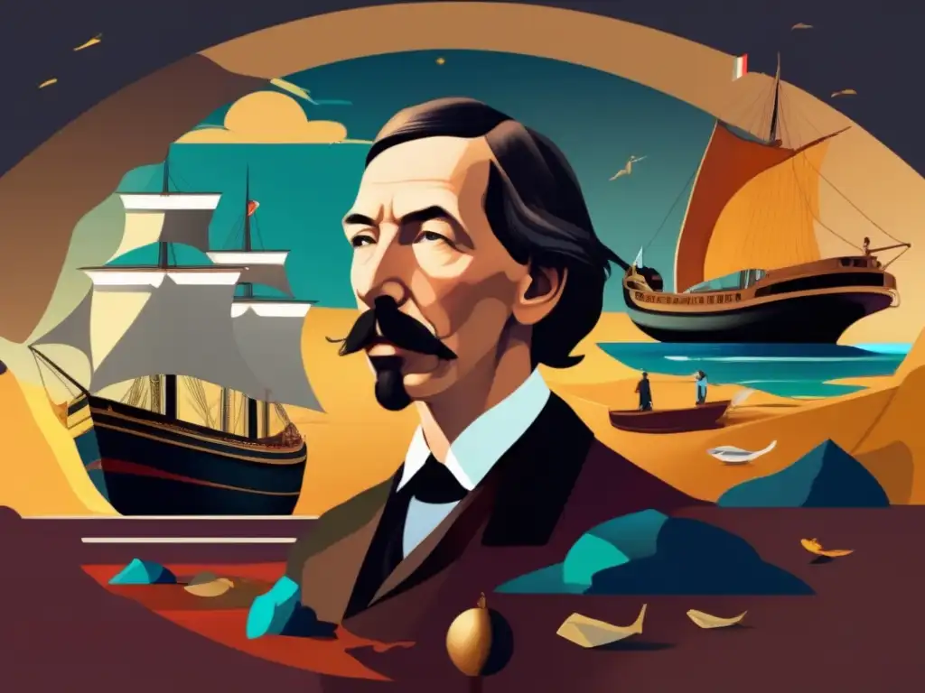 Un retrato digital de alta resolución de Robert Louis Stevenson que captura su dualidad creativa