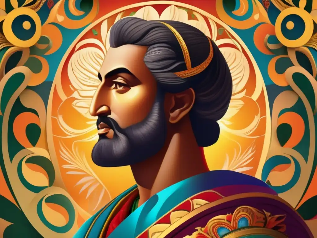 El retrato digital de Angelo de Gubernatis en intensos colores representa su influencia en la mitología