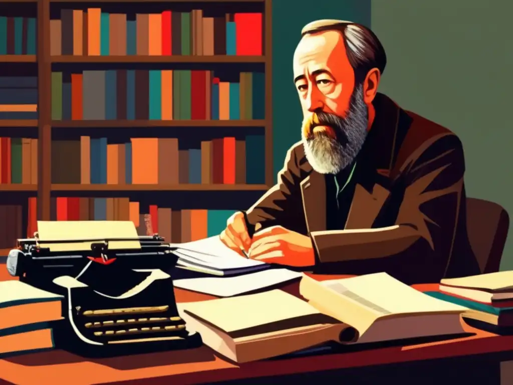 Retrato digital de alta resolución de Aleksandr Solzhenitsyn inmerso en su compromiso literario