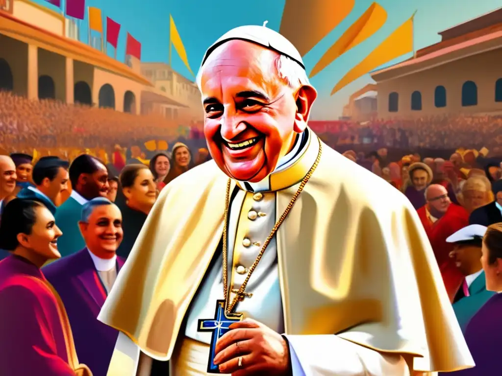 -Pintura digital: Papa Juan XXIII y multitud conmovedora- Un retrato digital moderno y de alta resolución de Juan XXIII en el Vaticano, rodeado por una multitud reverente
