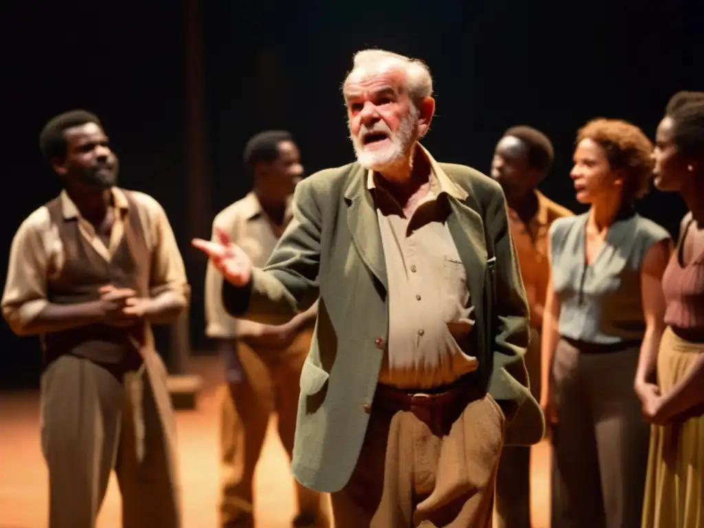 Un retrato dramático de Athol Fugard en el escenario con actores entregados