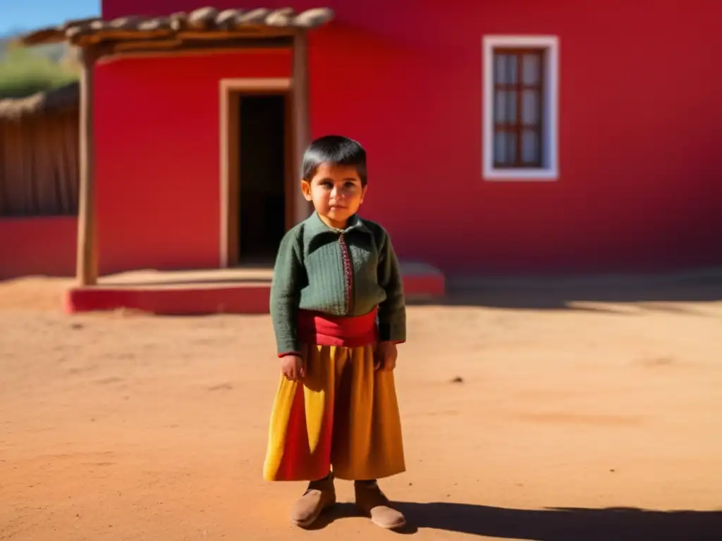 Un retrato impactante de Pedro Aguirre Cerda de niño, frente a una casa de adobe chilena