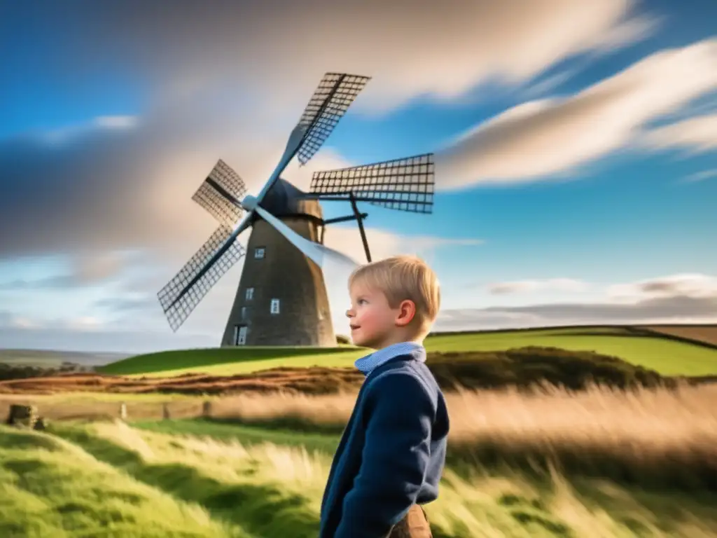 Un retrato impactante de James Blyth de niño, maravillado ante el generador eólico en el campo escocés