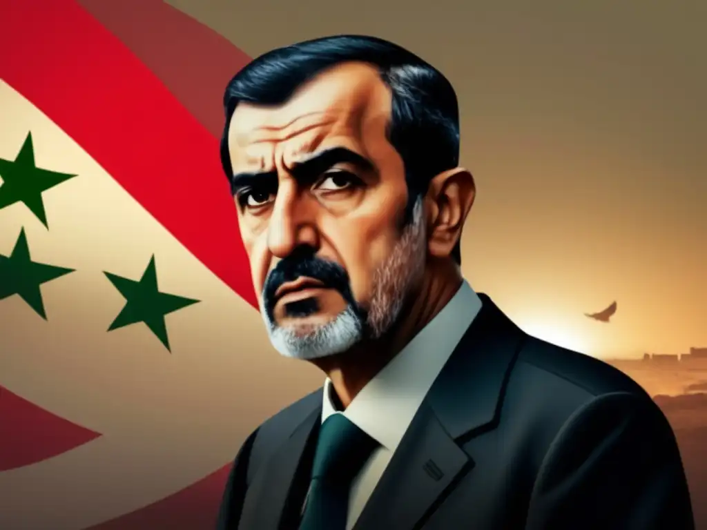 Un retrato imponente de Hafez al-Assad, líder autoritario de Siria
