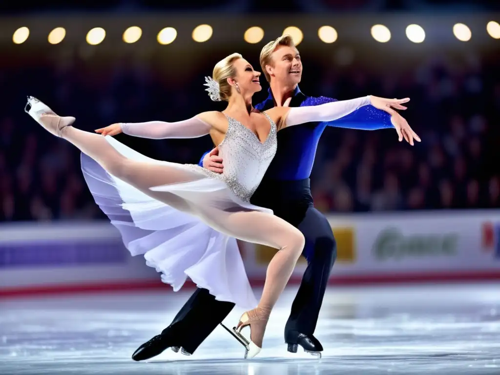 Un retrato impresionante de Jayne Torvill y Christopher Dean deslizándose con gracia sobre el hielo, capturando su elegancia y precisión