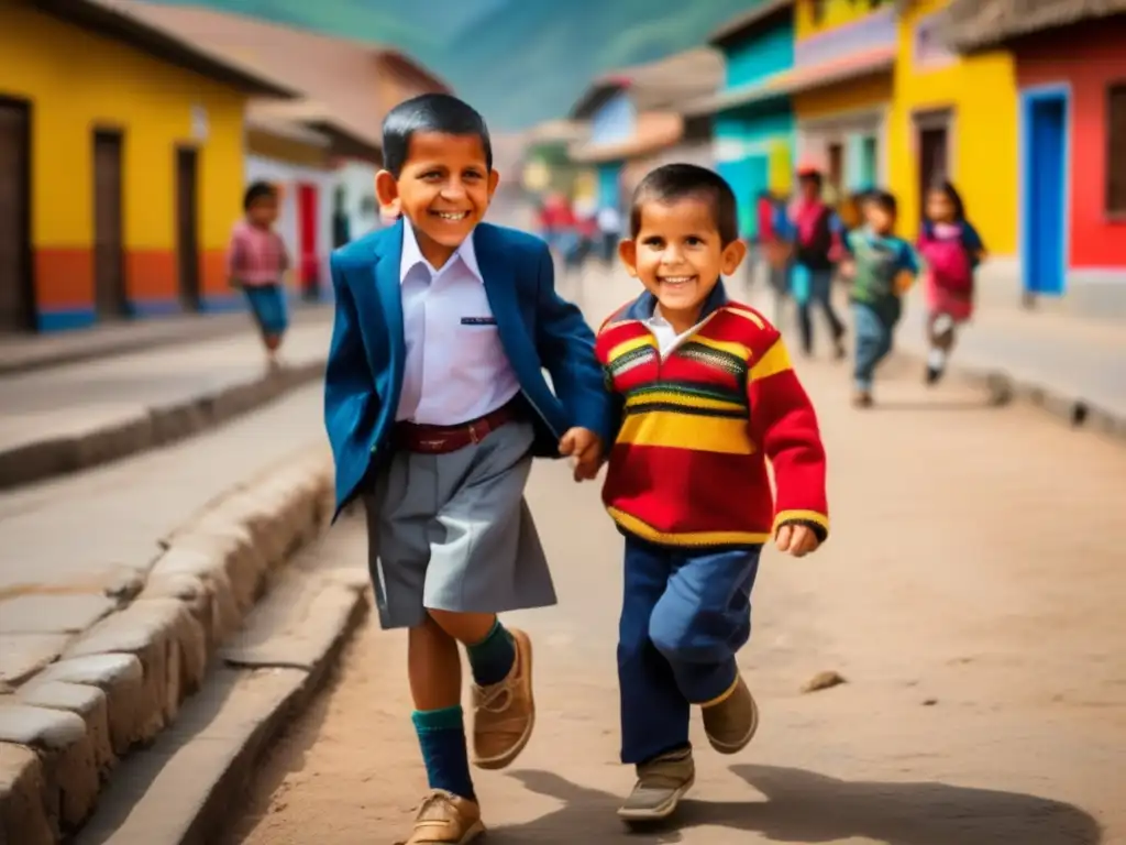 Un retrato de la infancia de Ollanta Humala en Perú, jugando felizmente con otros niños en las coloridas calles de su pueblo