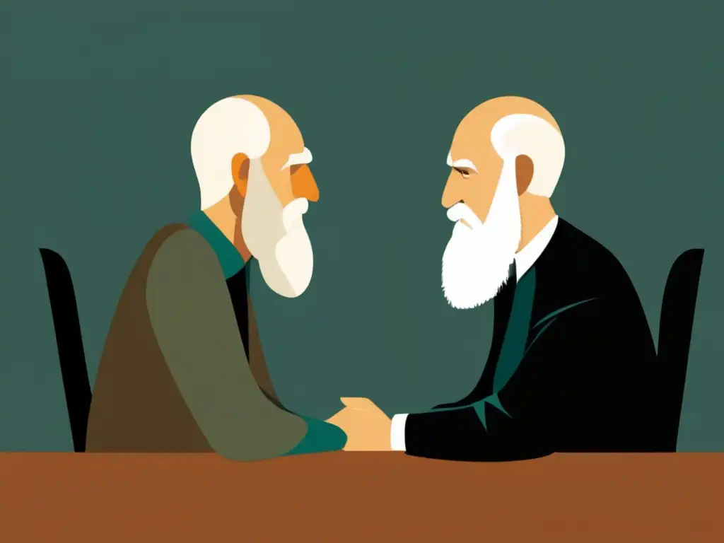 Un retrato de Martin Buber inmerso en una profunda conversación, capturado en un estilo moderno y minimalista