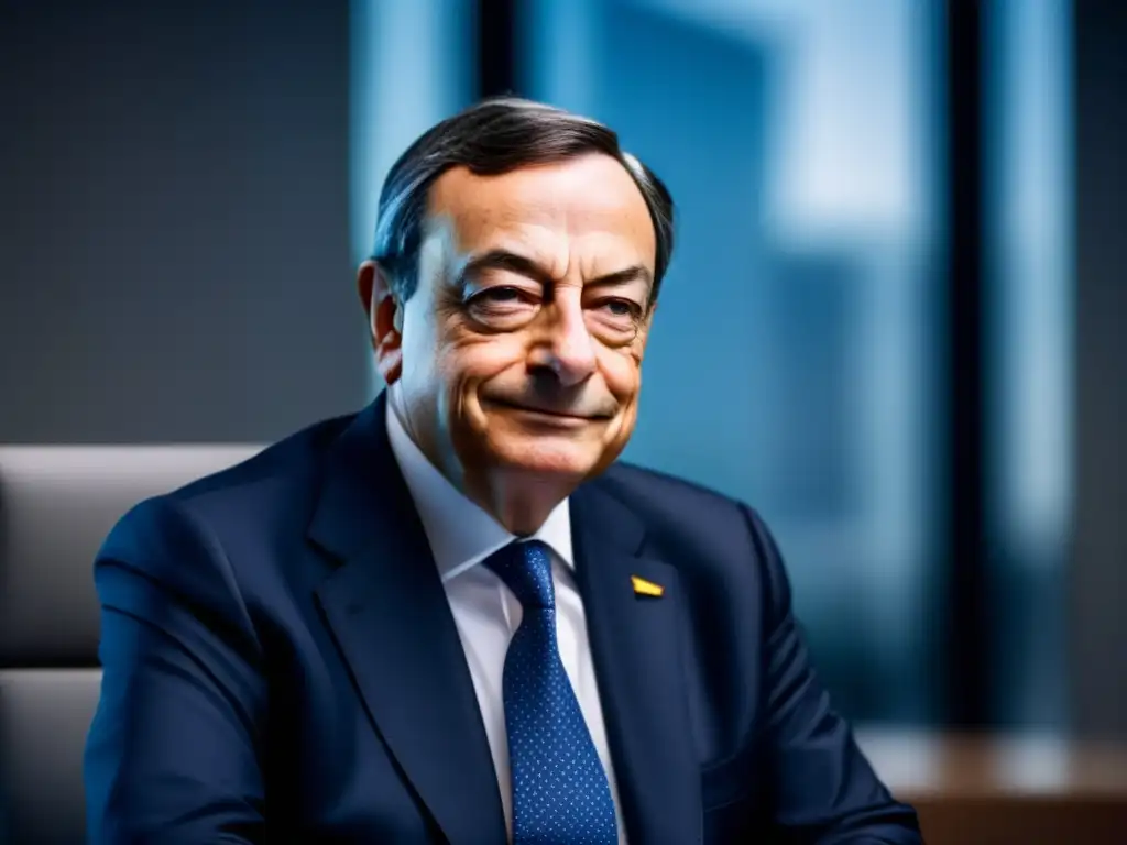 Un retrato moderno de Mario Draghi, mostrando confianza y determinación