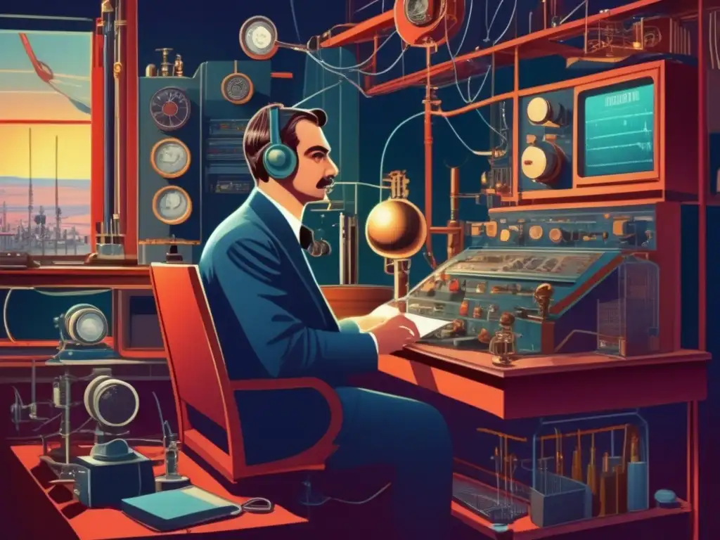 Un retrato moderno y detallado de Alexander Stepanovich Popov en su innovador momento con el transmisor de radio