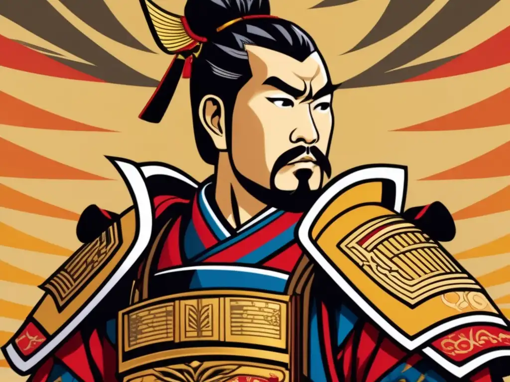 Toyotomi Hideyoshi: El Poderoso Samurai - Arte Moderno Japonés Un retrato moderno y detallado de Toyotomi Hideyoshi, unificador de Japón