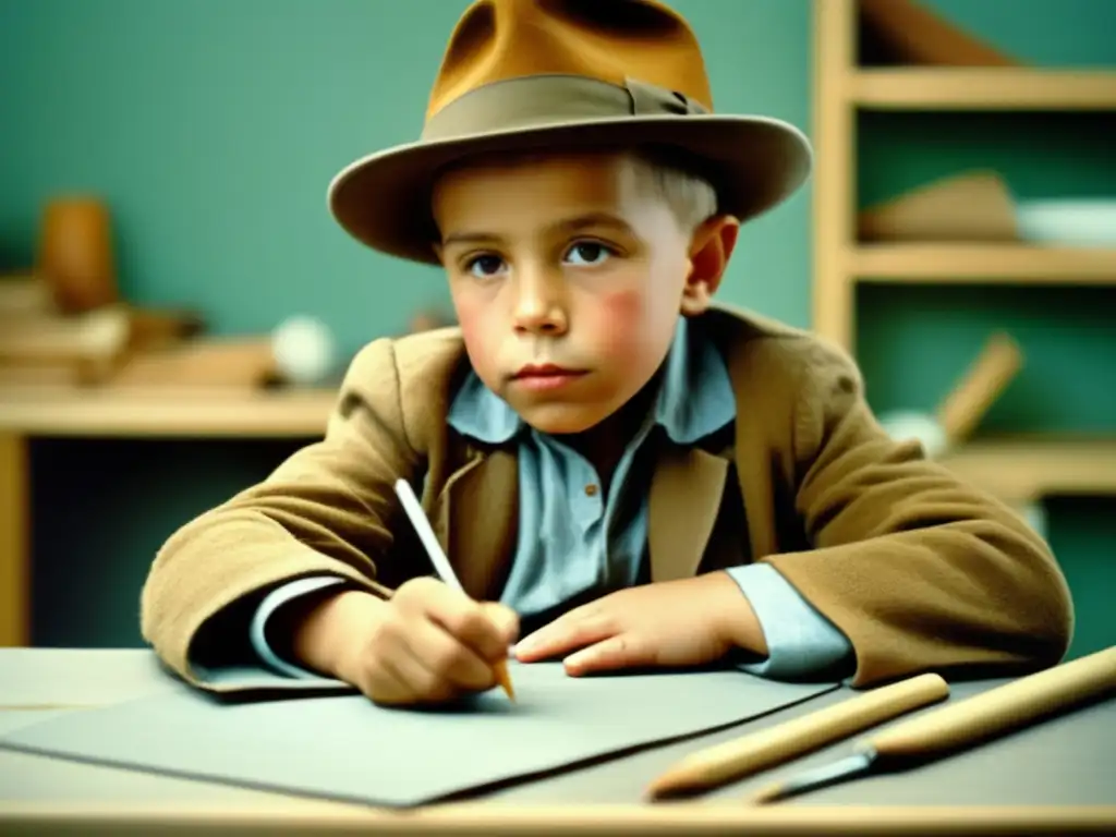 Un retrato moderno de Joseph Beuys de niño, inmerso en una actividad creativa