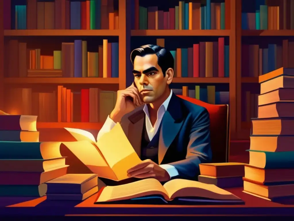 Federico García Lorca poeta, retrato en pintura digital de alta resolución