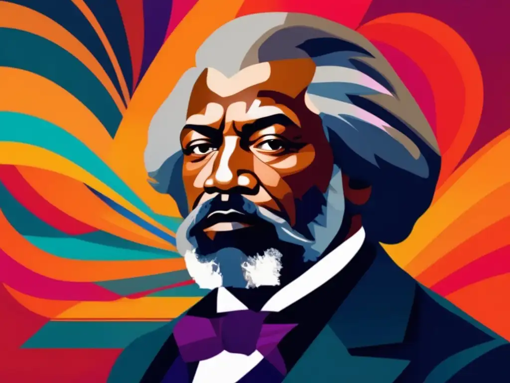Retrato poderoso de Frederick Douglass, con mirada intensa que transmite determinación y resiliencia