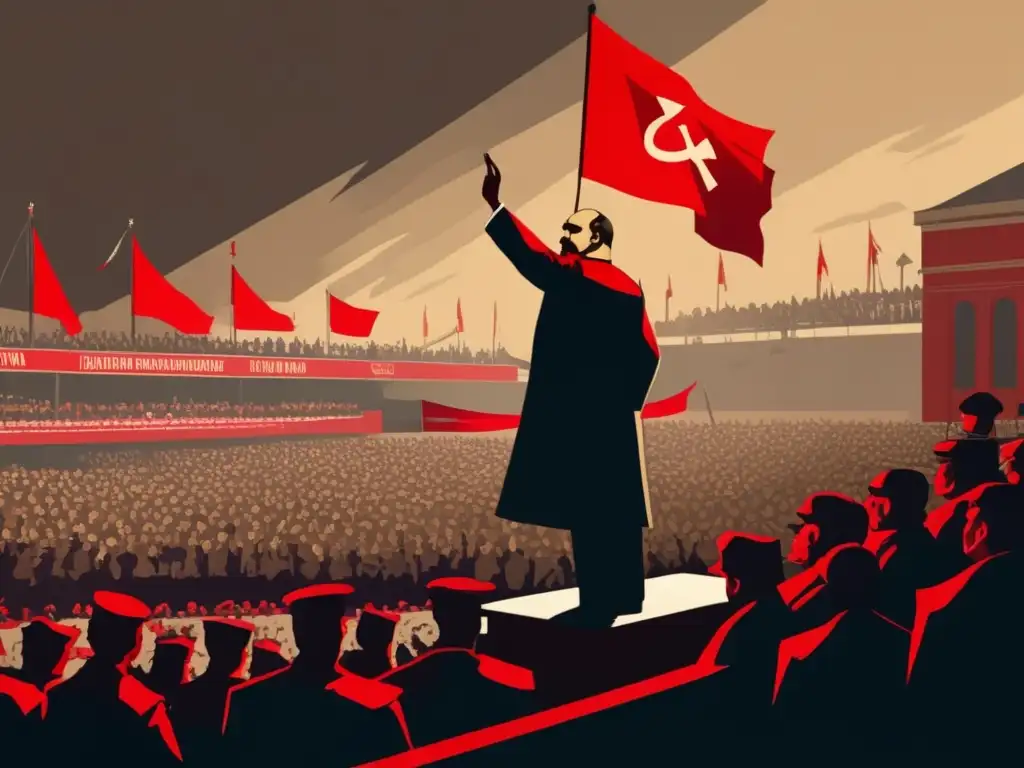 En la Revolución de Octubre, Lenin cambió el rumbo con su apasionado discurso a seguidores en una imagen detallada de alta resolución