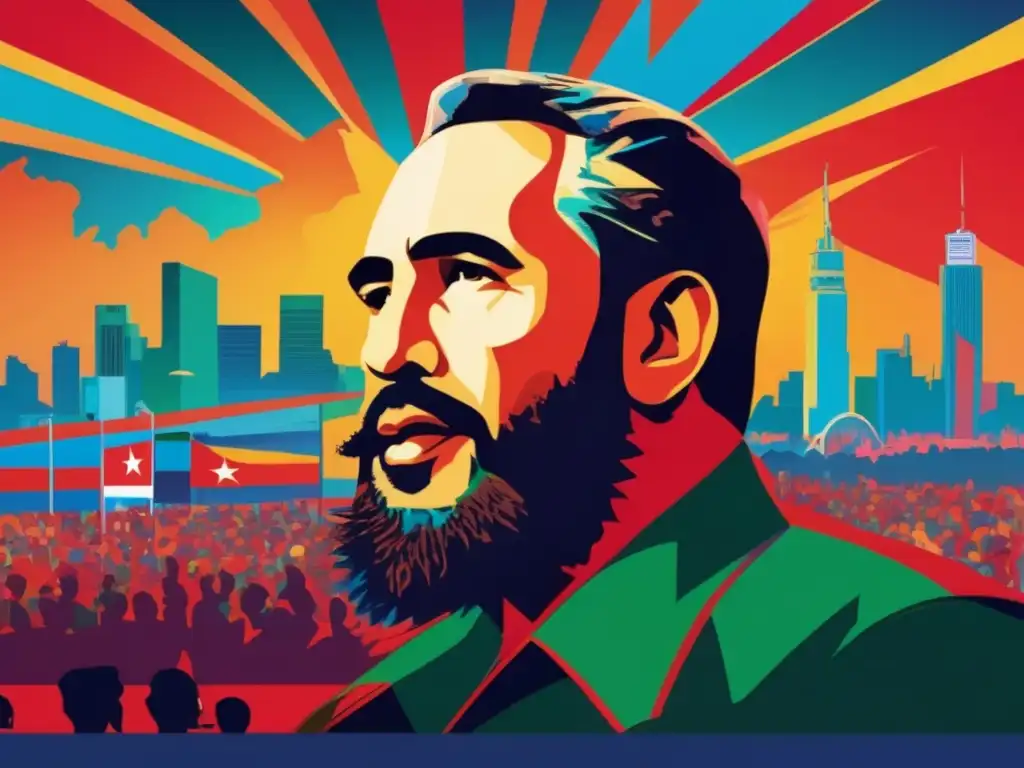 Fidel Castro revolucionario en una poderosa obra digital, liderando con pasión y determinación