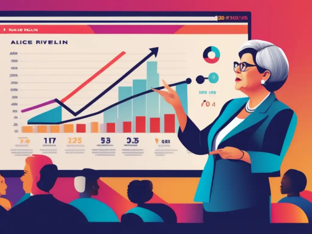 Alice Rivlin ofrece una conferencia sobre política fiscal en tiempos de crisis, con gráficos y una audiencia diversa atenta a sus gestos seguros