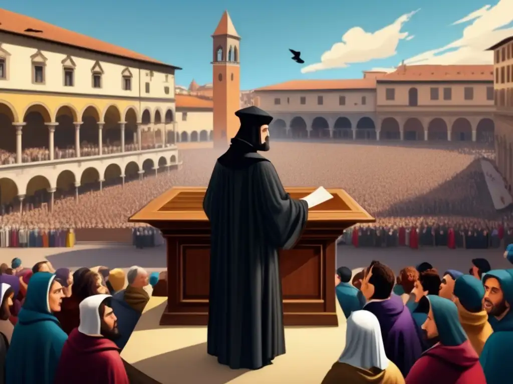 Savonarola en la Piazza della Signoria, rodeado de una multitud fervorosa