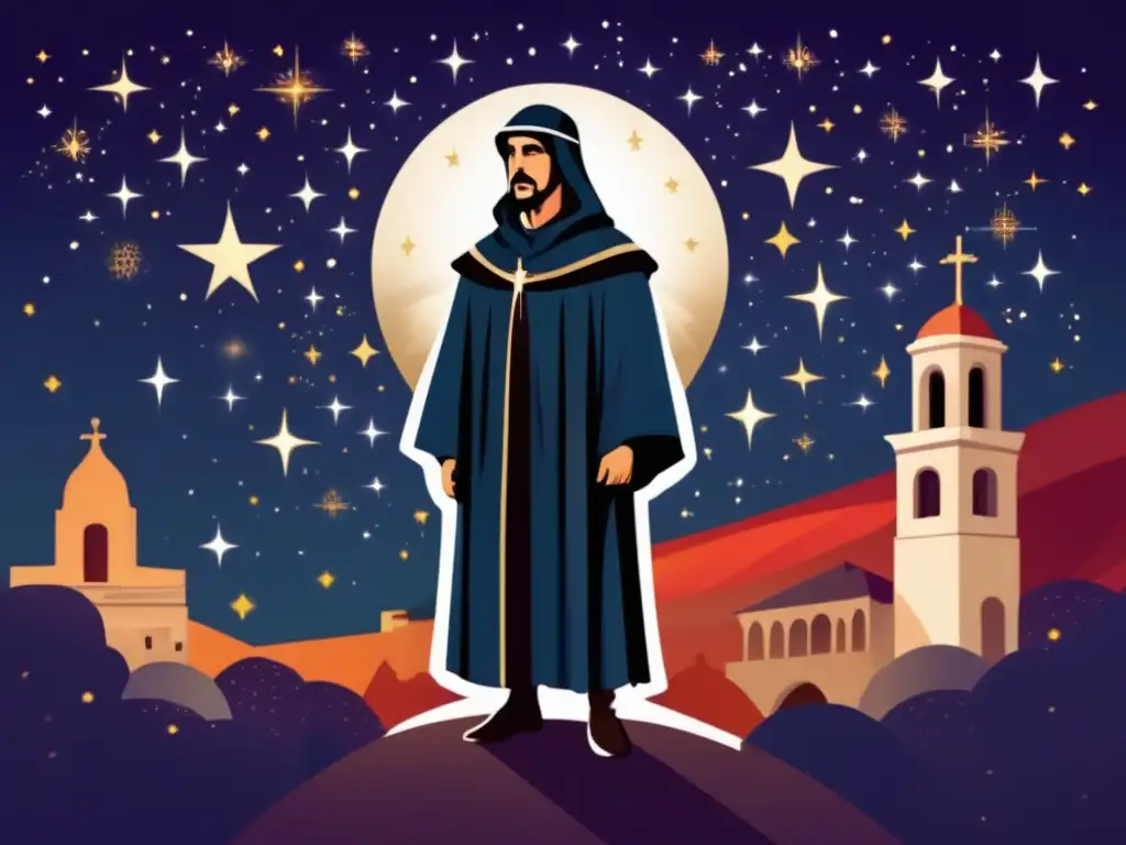 Giordano Bruno filósofo mártir desafía la Inquisición romana bajo un cielo estrellado