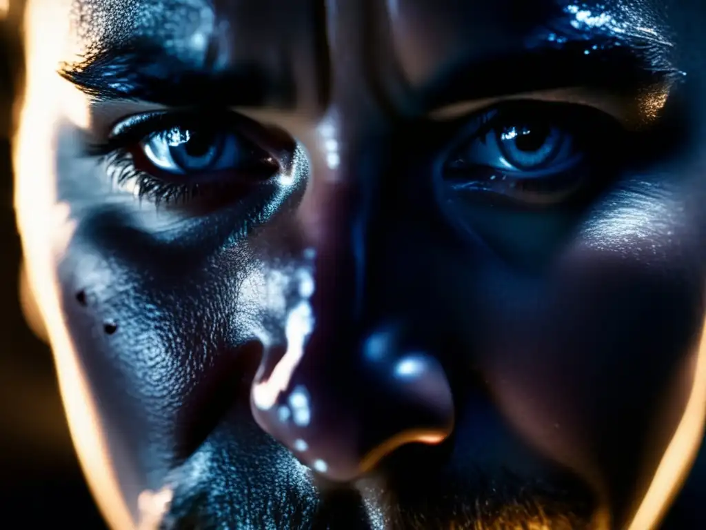 El rostro del personaje muestra intensidad emocional, con lágrimas y una iluminación dramática, capturando la esencia del cine de Darren Aronofsky